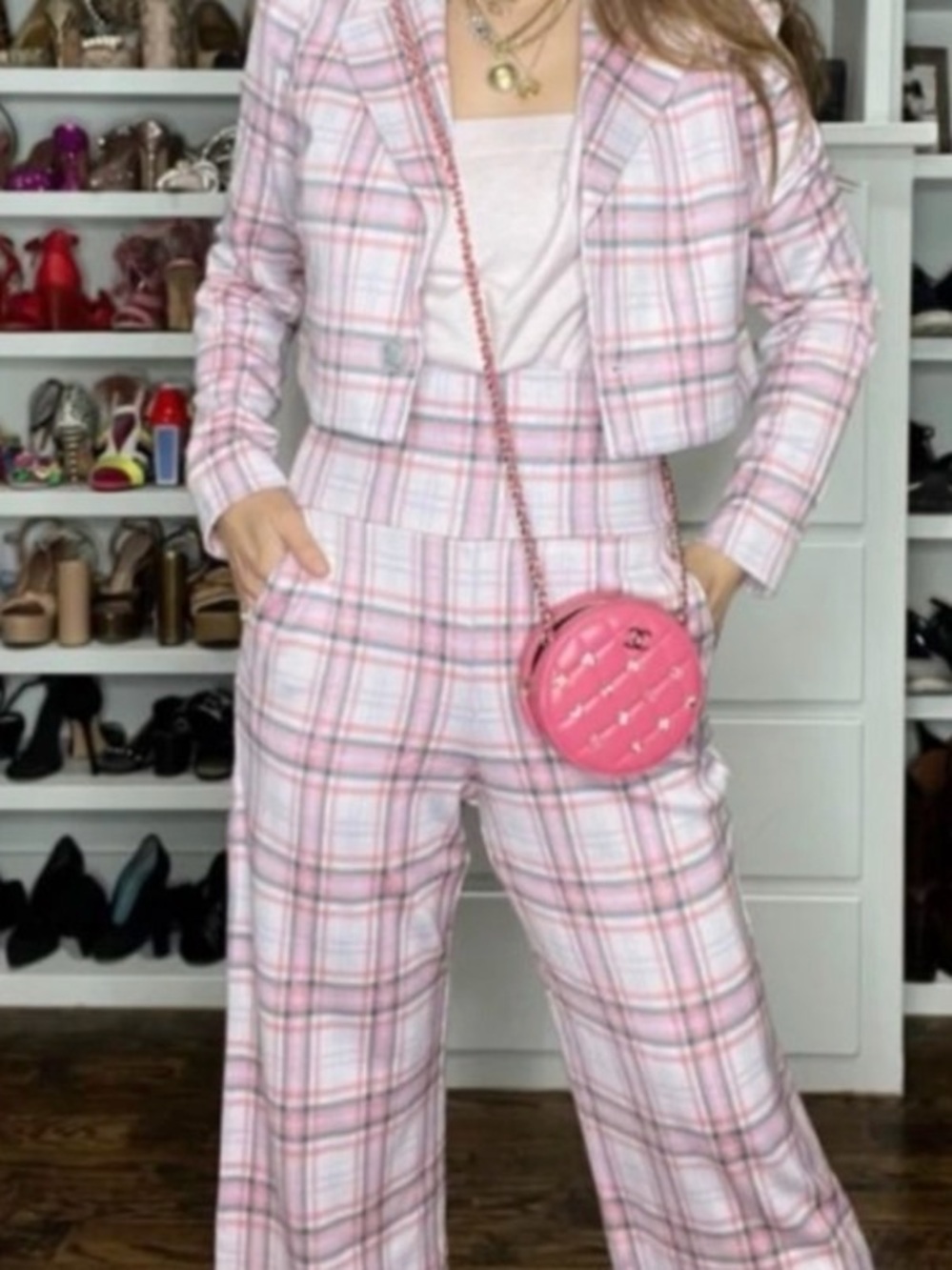 CAbi Pink Plaid Cropped Jacket